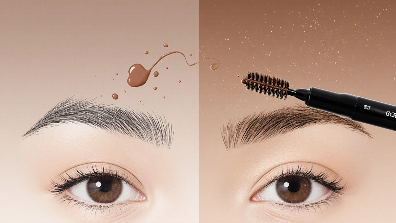 Before and after transformation of sparse brows into full, blended natural arches with wax pen.