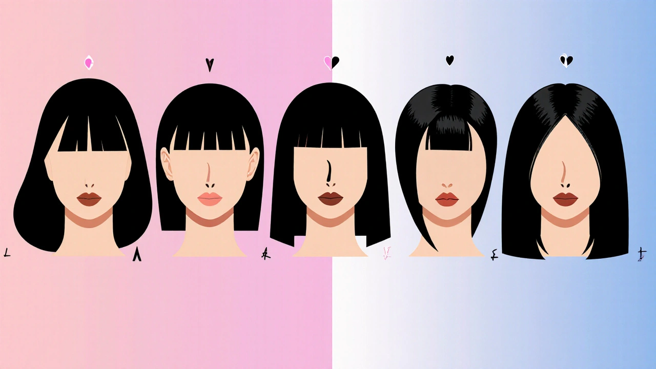 Five models each showing a hairstyle matched to a specific face shape.