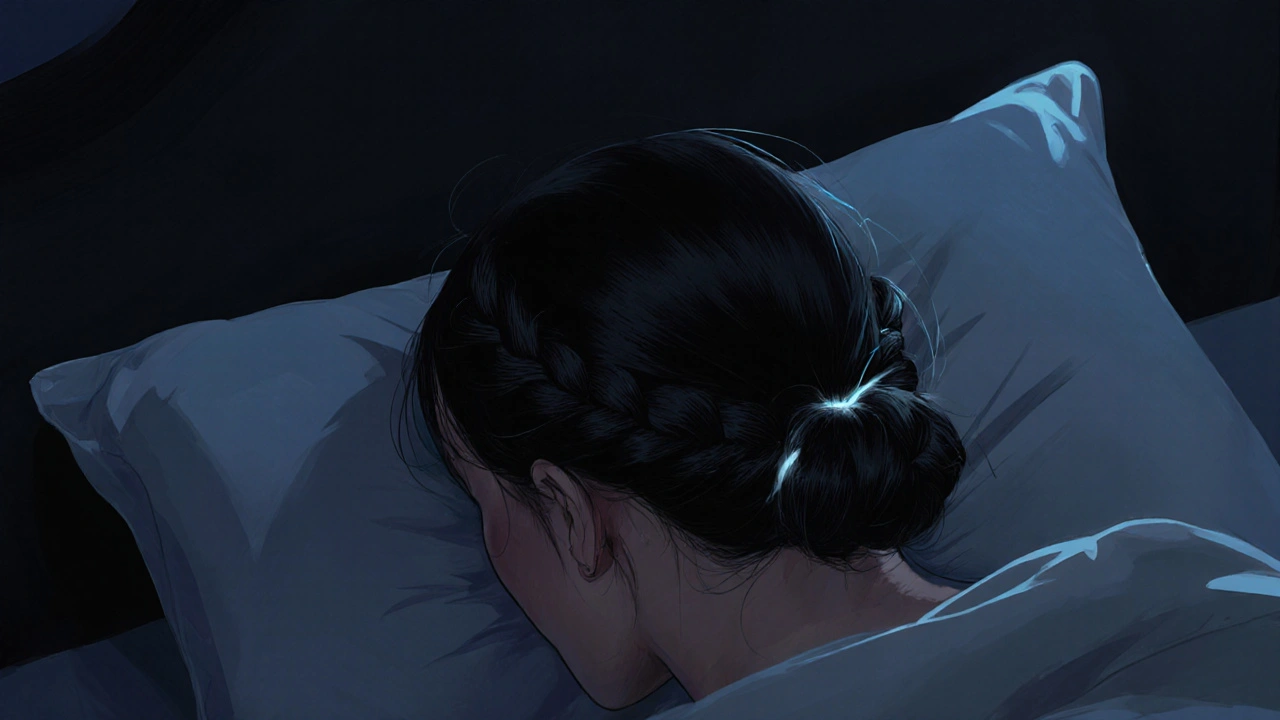 Short hair extensions in a loose braid resting on a satin pillowcase at night.