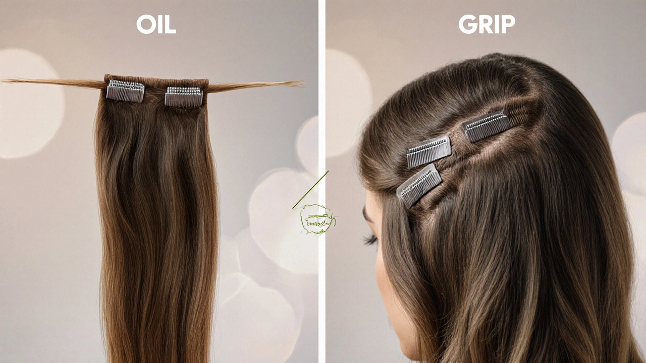 Side-by-side comparison of poorly vs. properly installed clip-in hair extensions.
