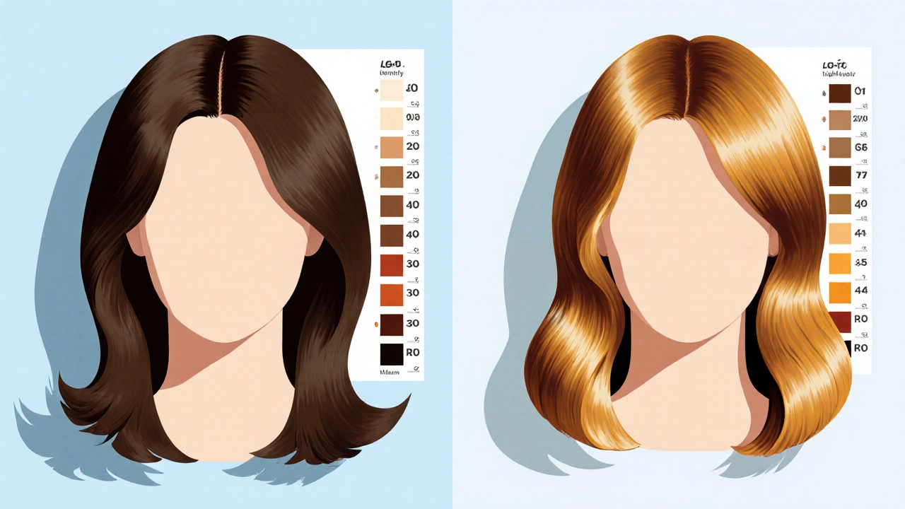 Side‑by‑side illustration of dark brown hair with cool tones and medium brown hair with warm highlights.