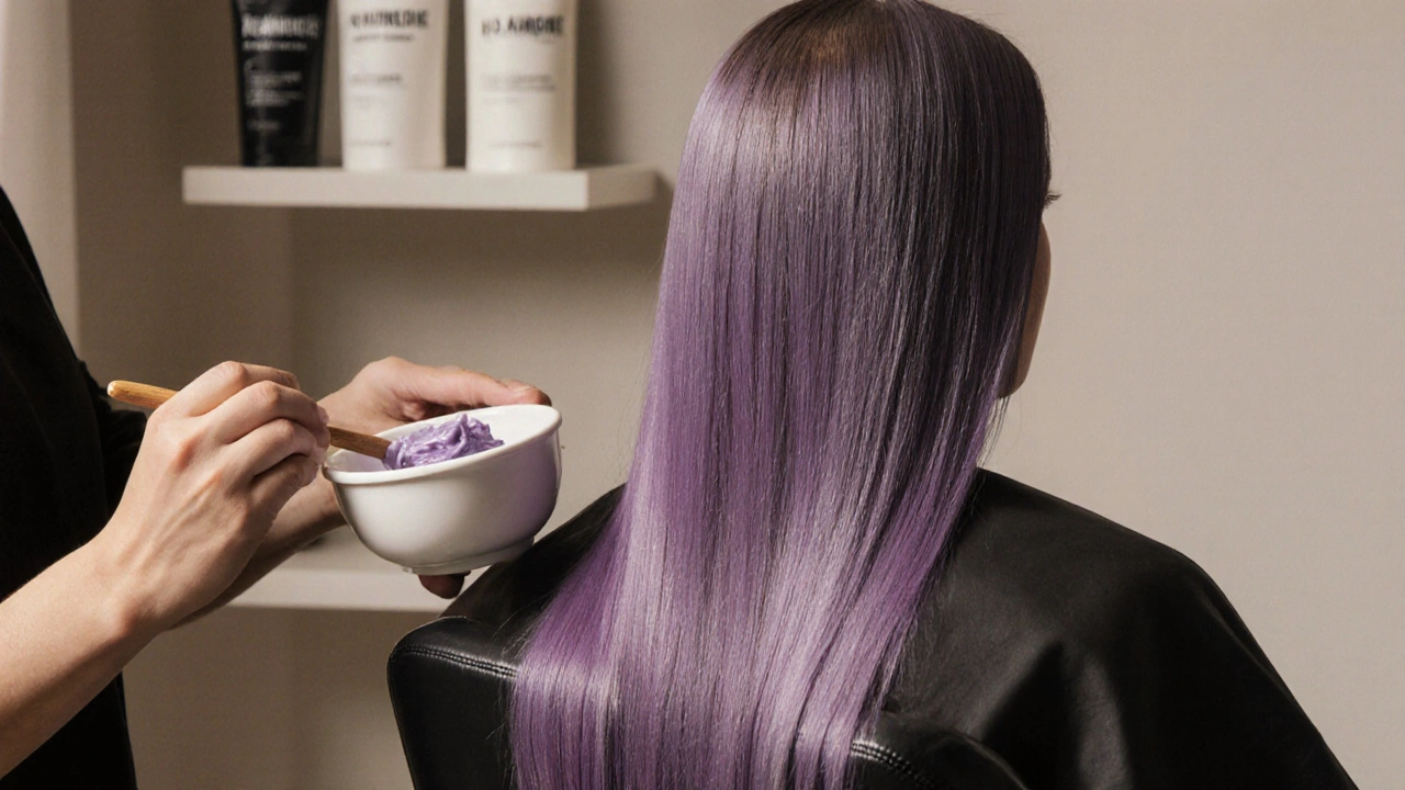 Hairstylist mixing semi-permanent hair color with silicone-free conditioner.