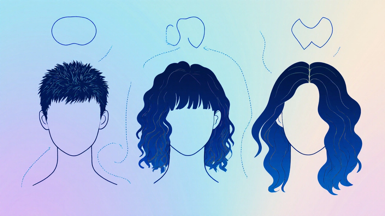 Three hair textures paired with ideal cuts: pixie, shag, and layered waves.