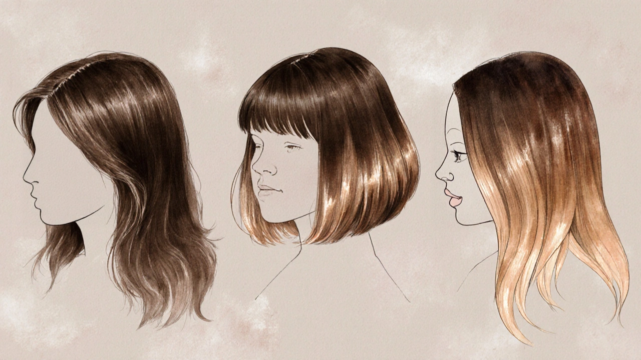 Three visual styles of hair transition: harsh line, short cut, and blended ombre.