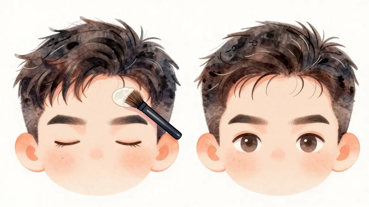 Side-by-side comparison of messy vs. well-groomed brows after gel application.