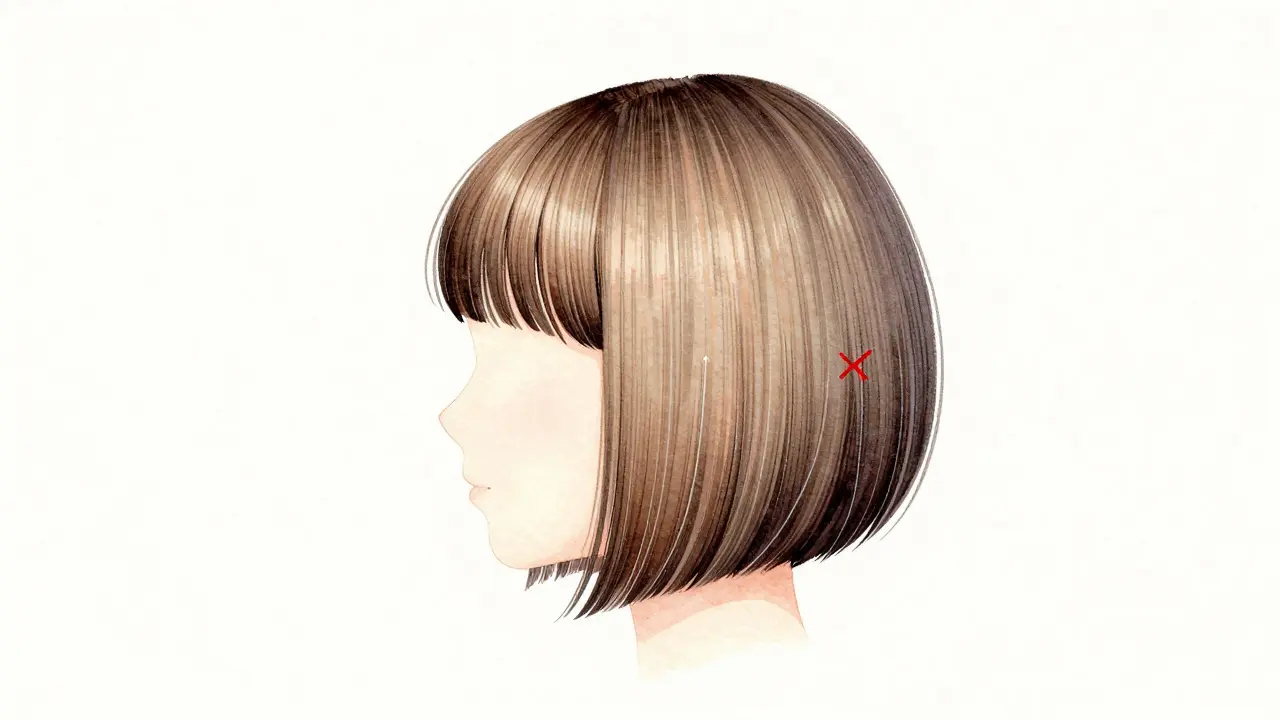 Watercolor illustration of graduated internal layers in a bob cut, showing how they add lift.