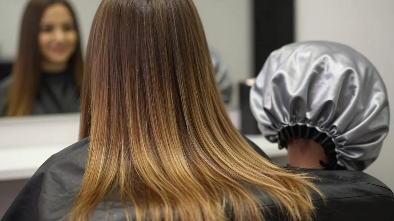 A flawless sew-in hairstyle blends naturally with the wearer's hair, showcasing a smooth hairline and flowing length.