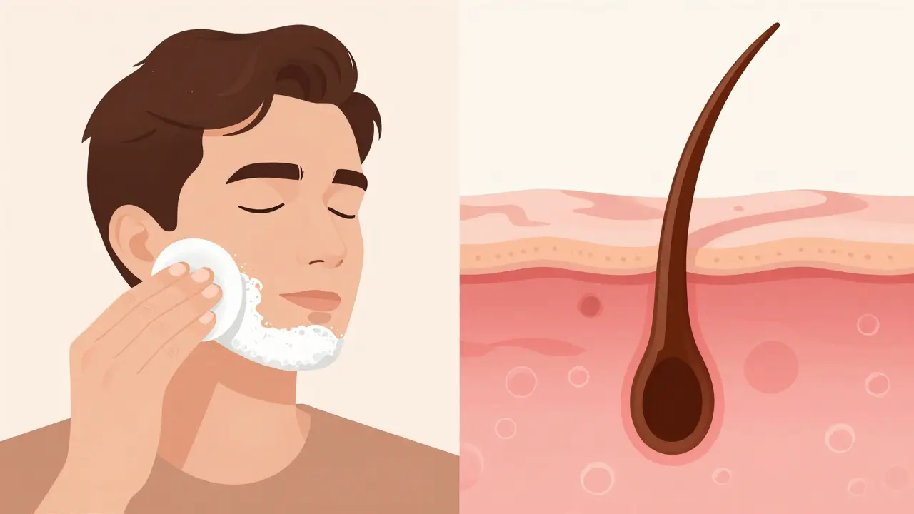 Microscopic view of a hair follicle untouched by alum, contrasting surface application with biological reality.