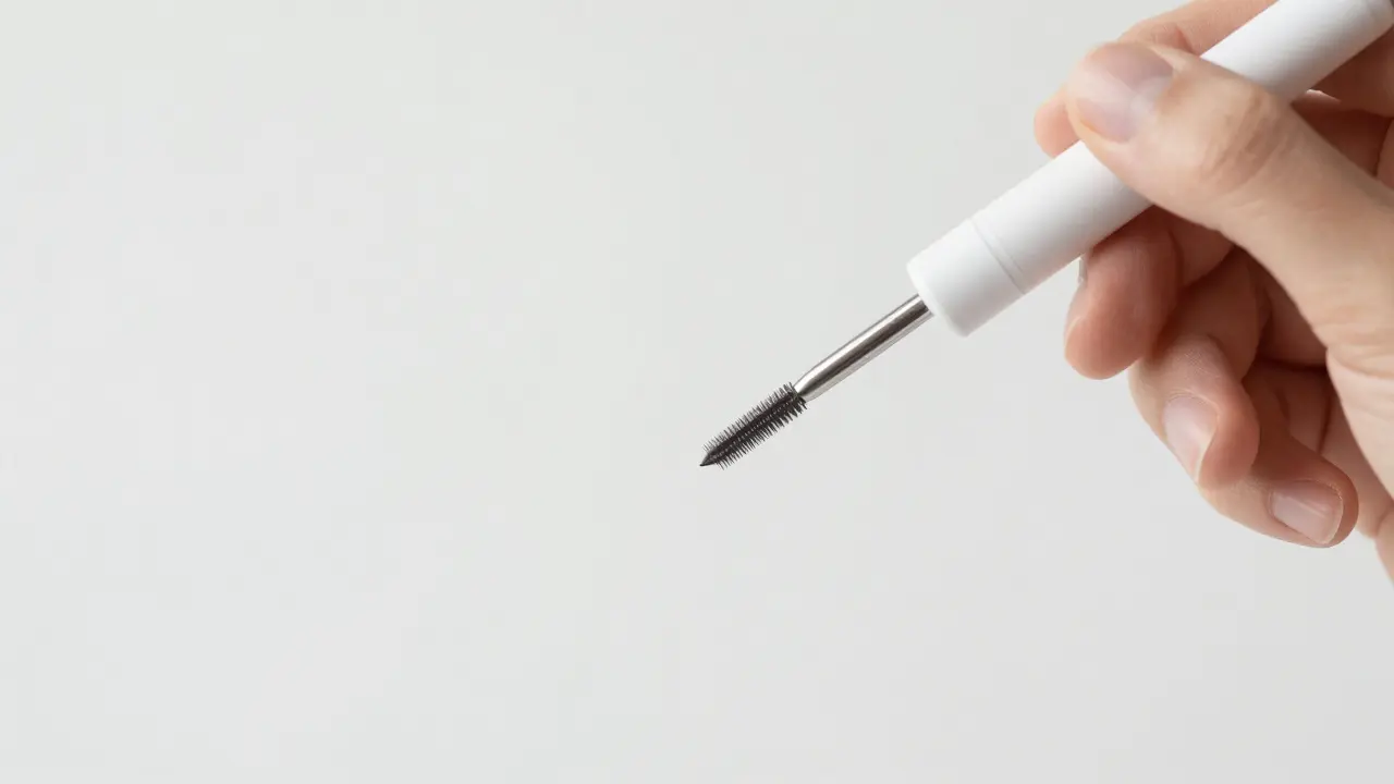 Minimalist shot of wax pen application for natural brows.