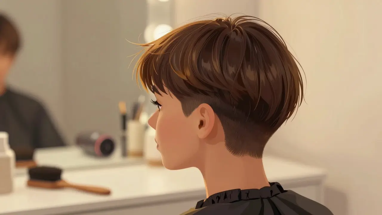 Asymmetrical bob with inward curls and natural lift, styled with soft lighting.