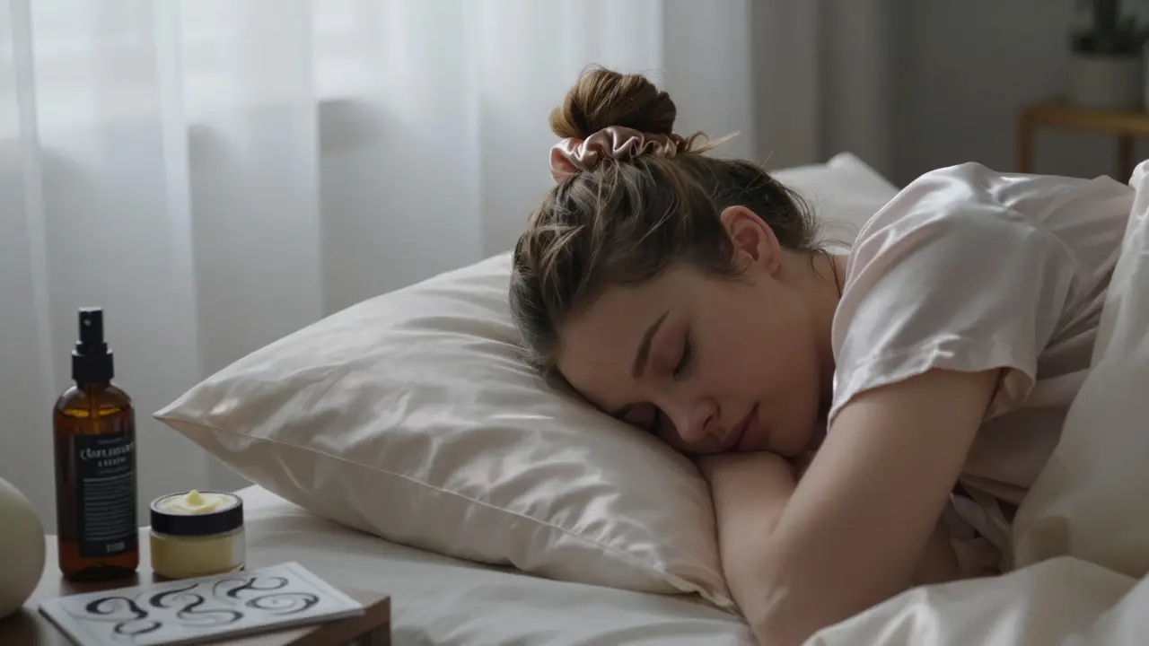 Person sleeping with hair in a pineapple ponytail on a silk pillowcase