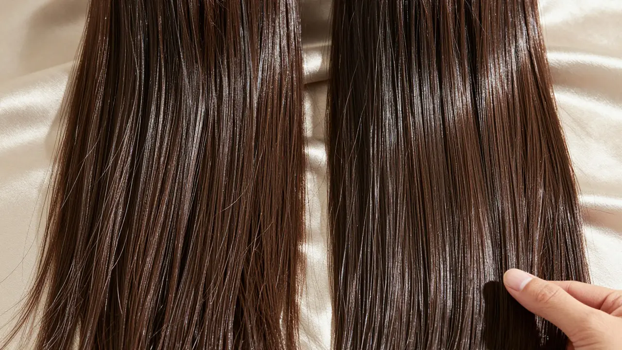 Side-by-side comparison of natural human hair and synthetic fiber textures