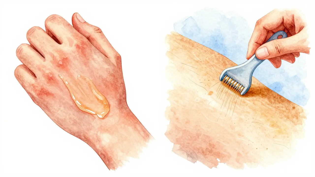 Side-by-side comparison of waxing (red, irritated skin) and threading (clean, precise hair removal)