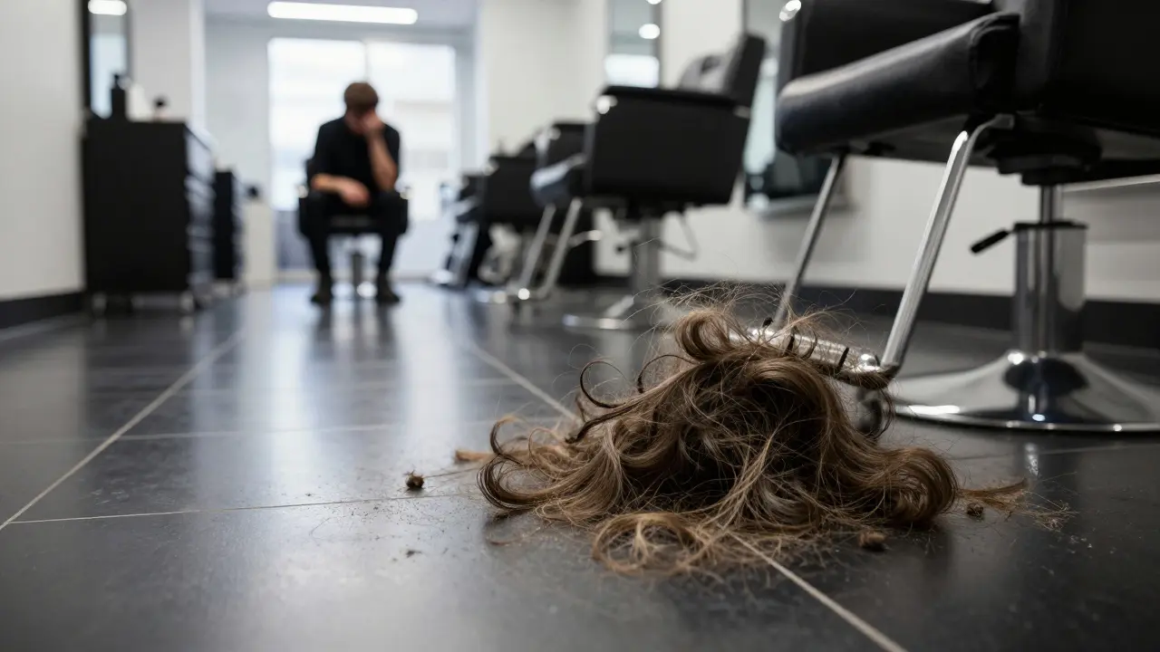 A large pile of shed hair on a professional salon floor