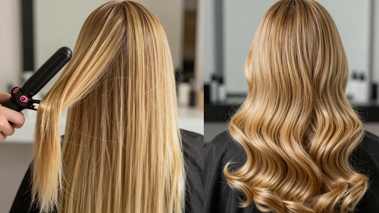 Comparison of human hair being curled with a curling iron versus synthetic hair