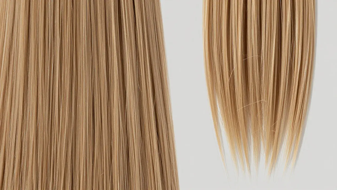 Comparison of natural Remy human hair texture versus synthetic plastic-like hair.
