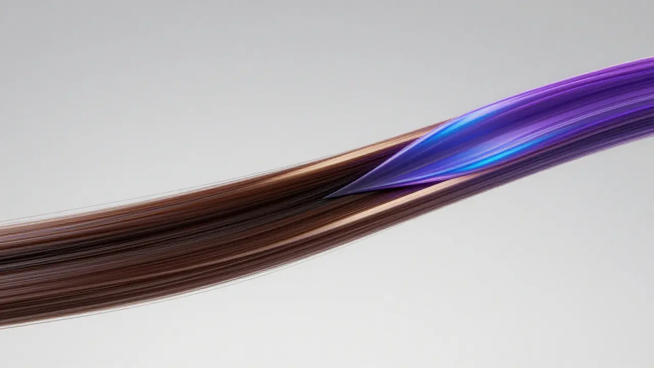 Diagram showing permanent dye penetrating a hair shaft versus toner on the cuticle