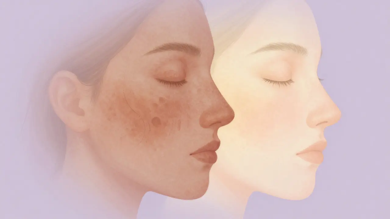 Artistic concept of skin healing and fading dark spots over time