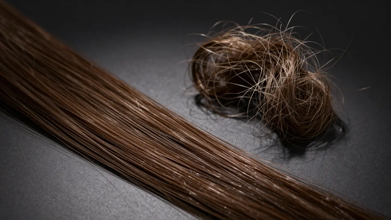 Close-up comparison of smooth Remy vs tangled hair