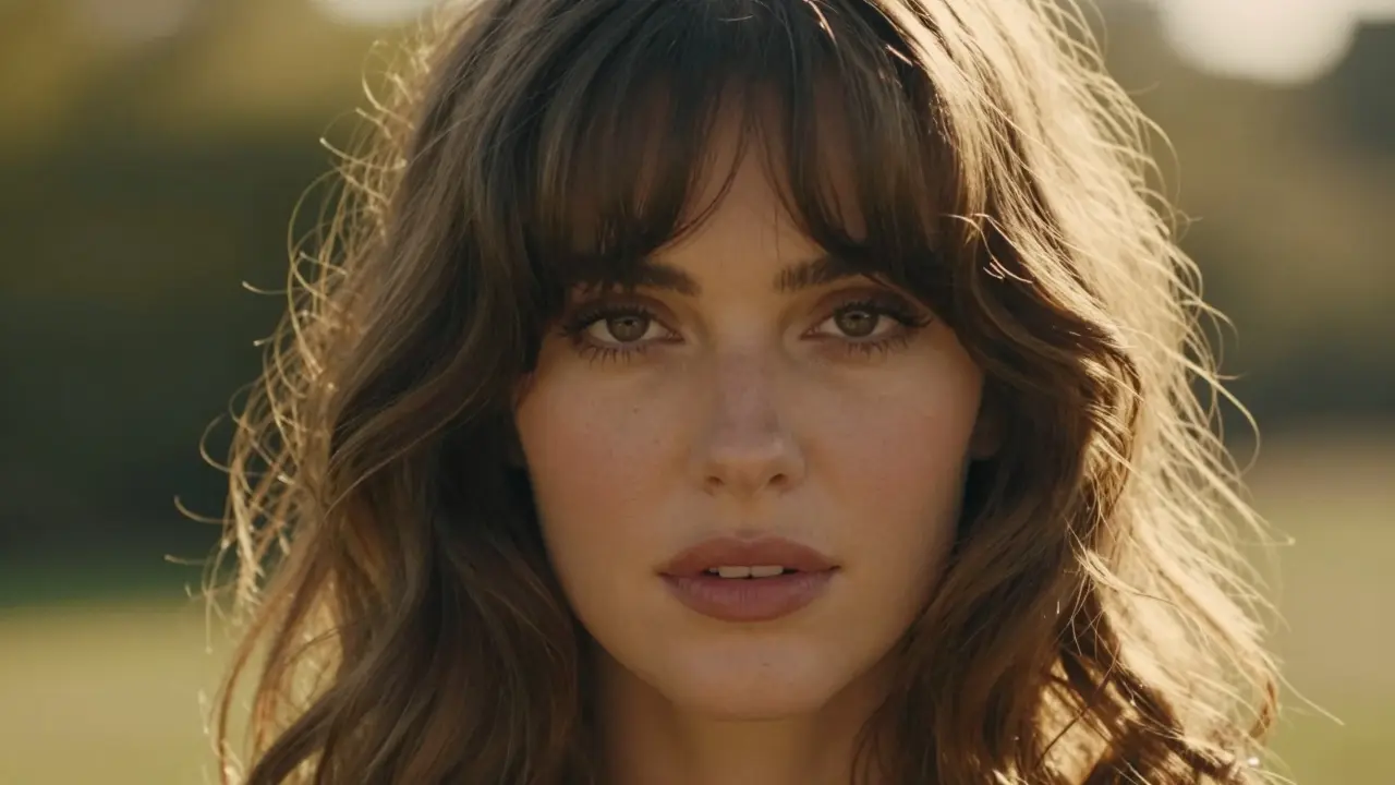 Curtain bangs and wavy hair styling for oval face shape