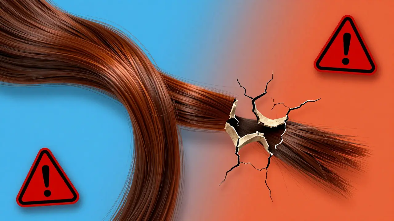 Illustration comparing healthy hair vs damaged box-dyed hair
