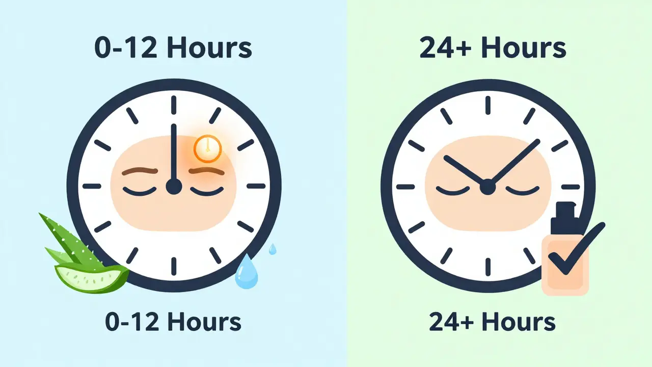 Visual timeline showing skin recovery stages after eyebrow waxing