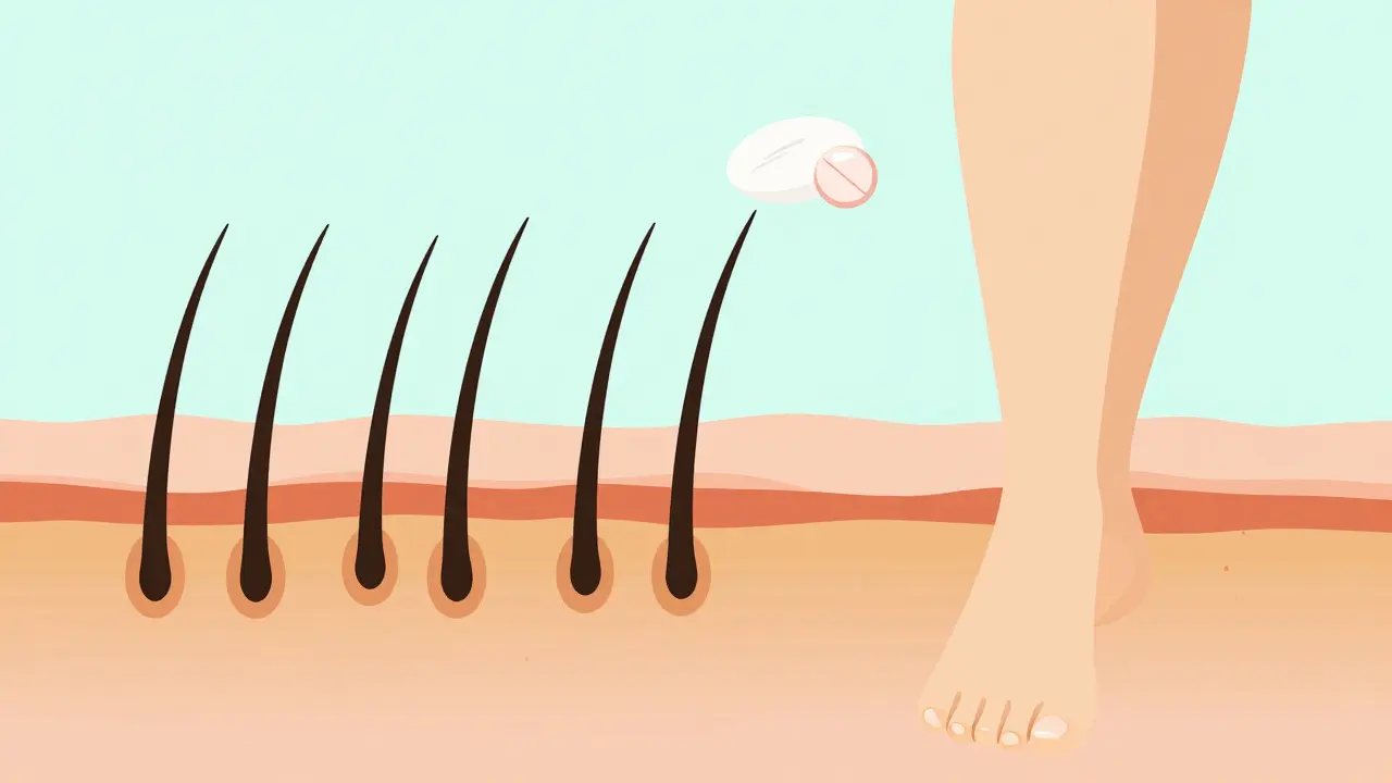 Illustration of hair follicles and waxing prep items like rice and pills