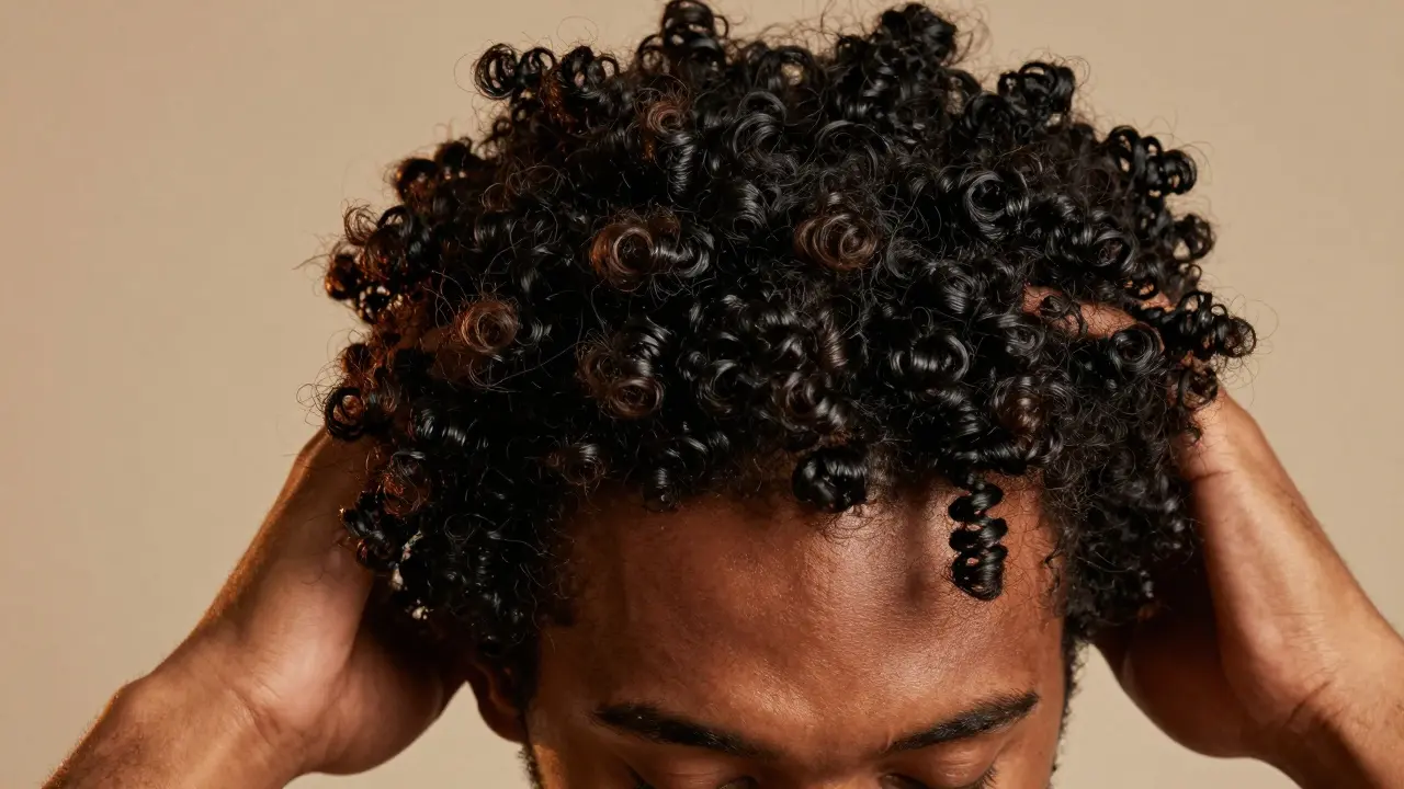 Close up of defined curly black hair twist out style