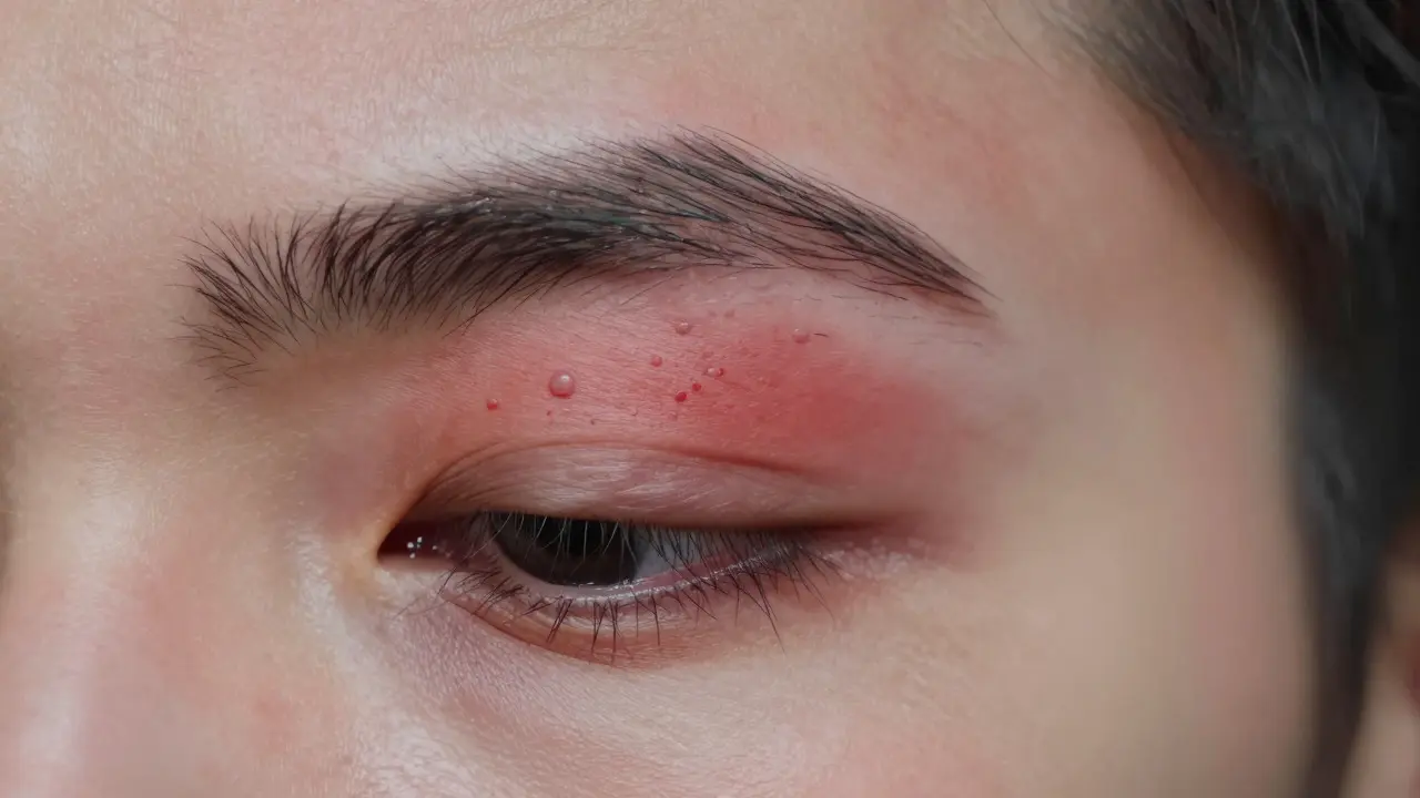 Eyebrow skin showing allergic reaction bumps