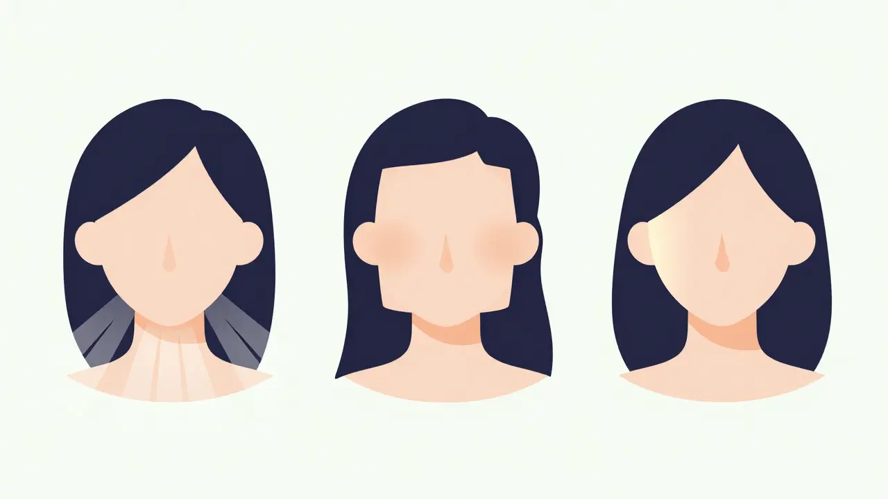 Abstract guide showing ombre placement for different face shapes