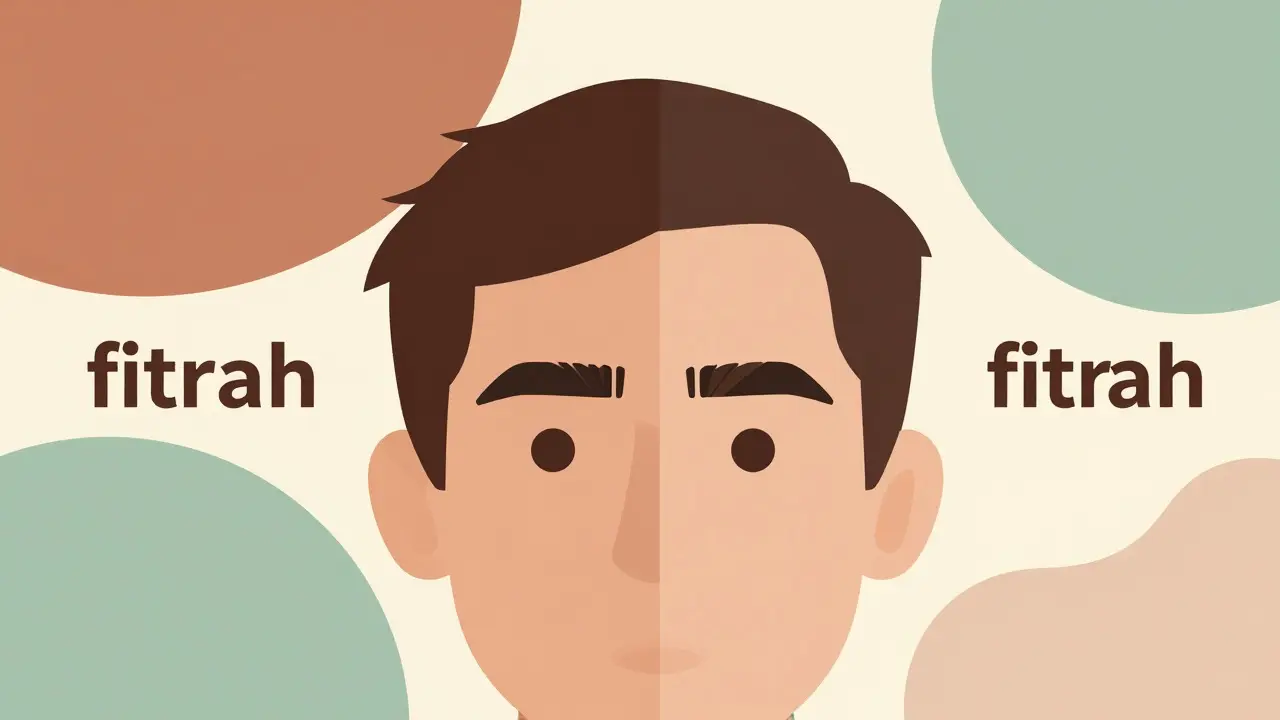 Artistic split-face illustration comparing natural and groomed eyebrows