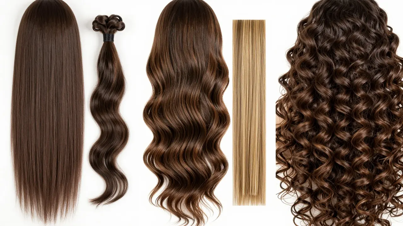 Comparison of straight, wavy, and curly hair textures for extensions
