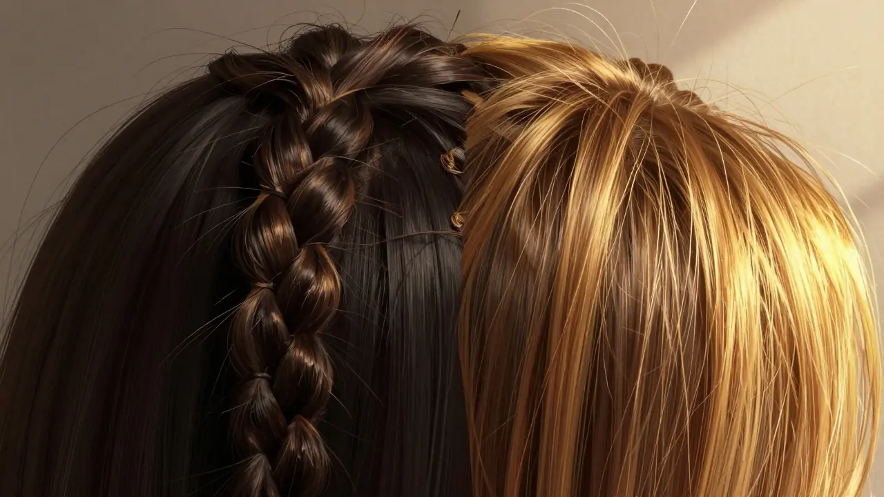 Illustration comparing healthy vs damaged hair roots
