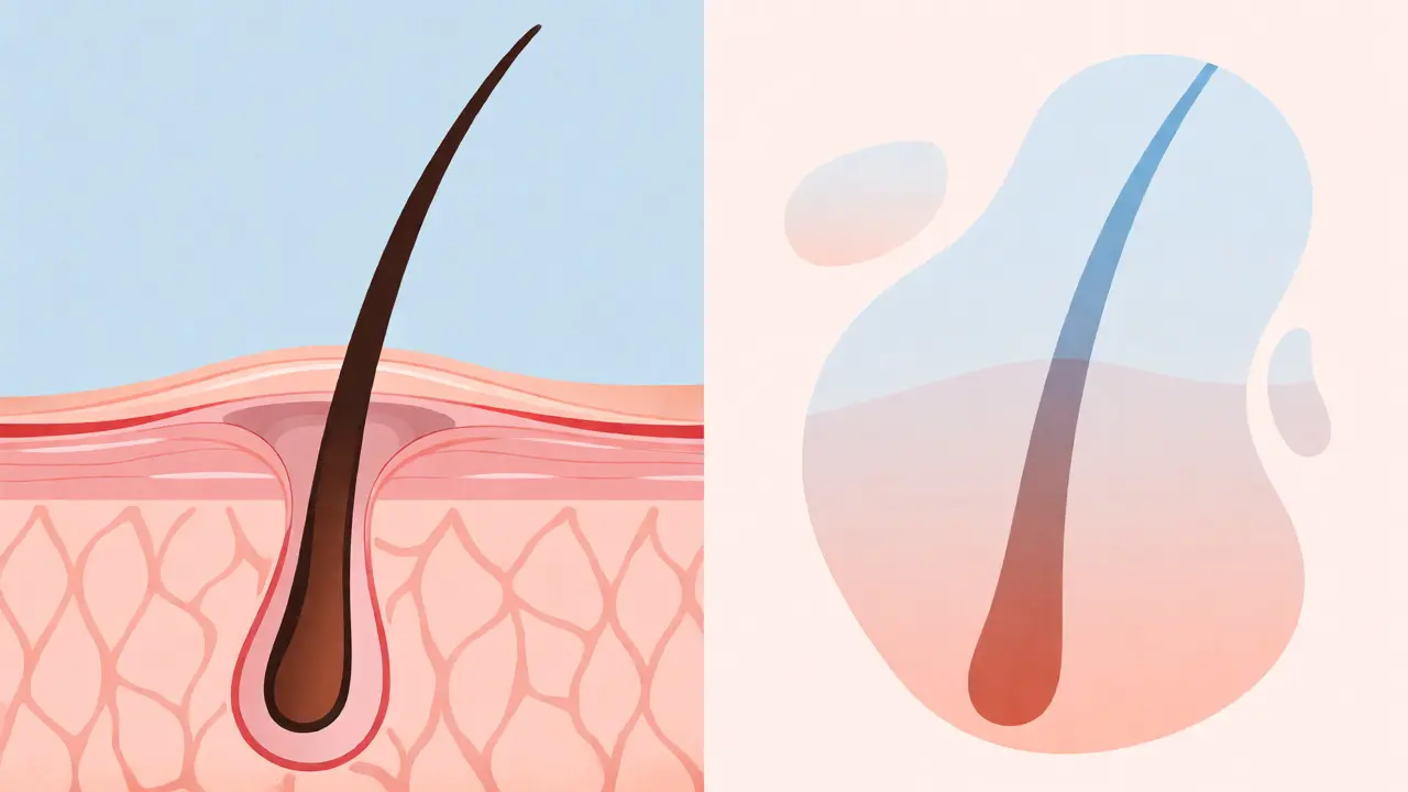 Illustration showing hair follicles regrowing after threading over a few weeks.