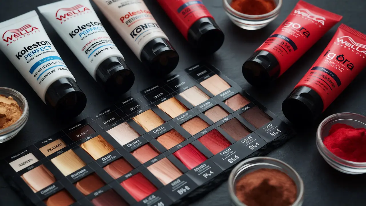 Collection of Wella and Schwarzkopf professional hair color tubes and pigments