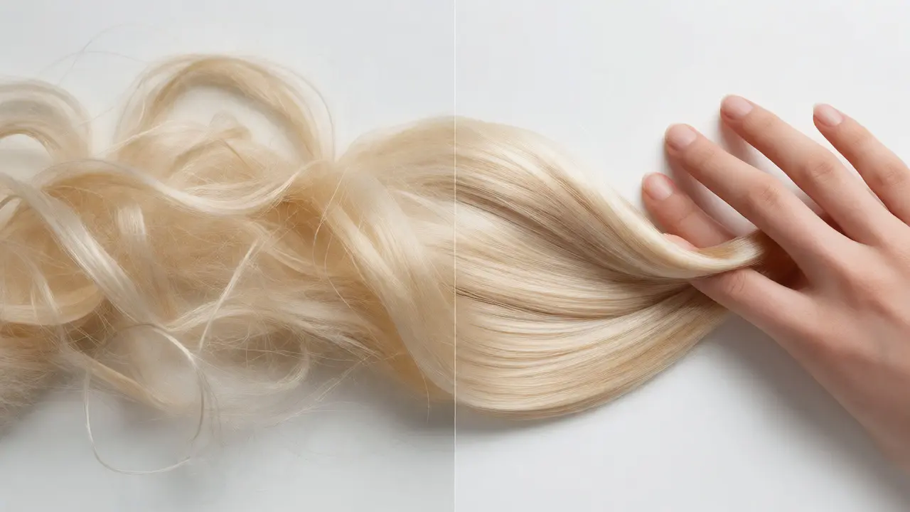 Comparison between tangled cheap hair and smooth aligned Remy hair.