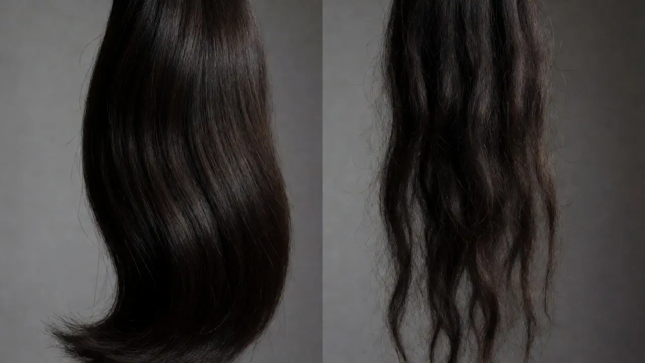 Comparison of lush authentic hair extensions versus thin counterfeit strands