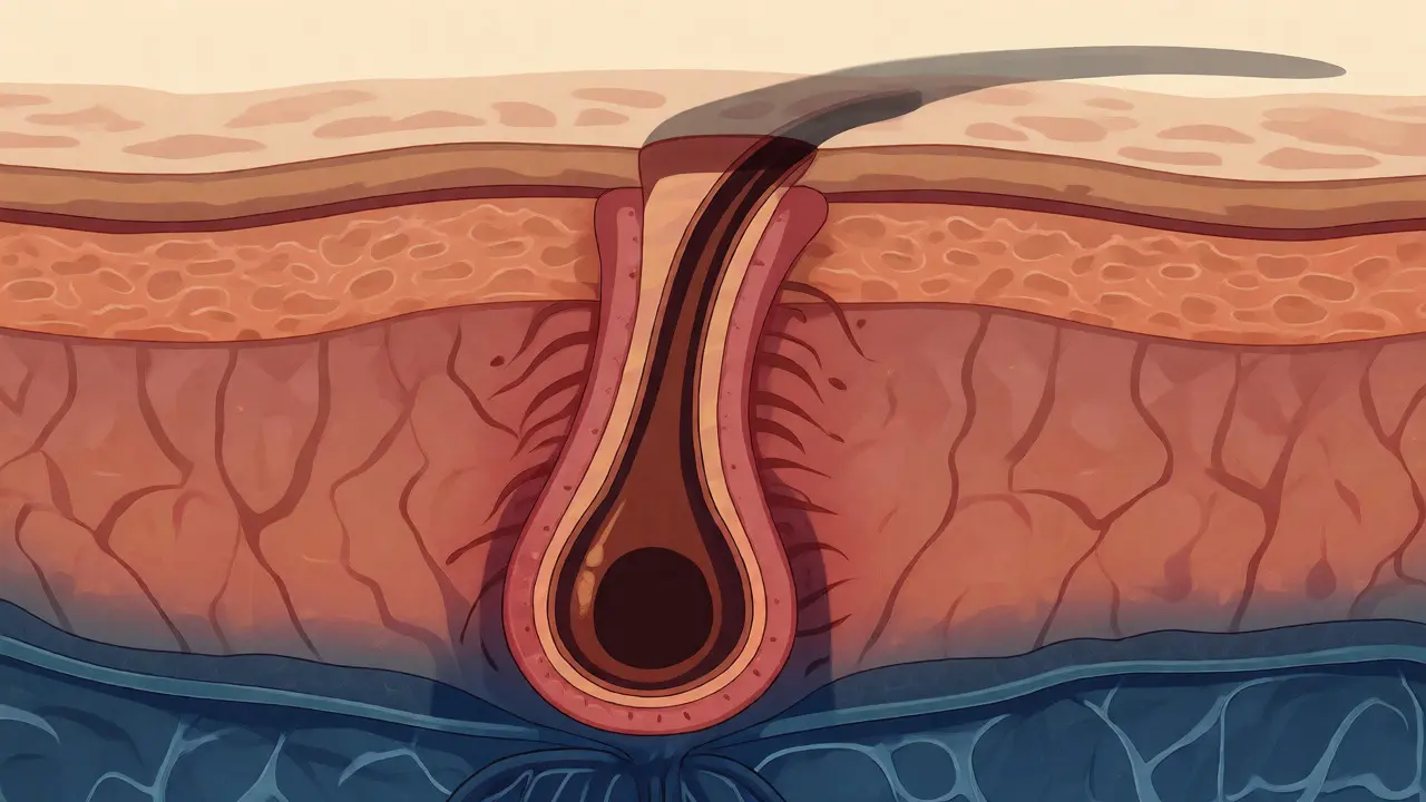 Cross-section illustration of intact hair follicle