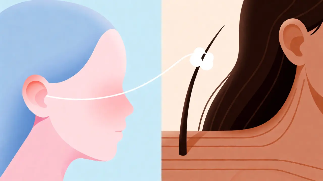 Illustration comparing child vs teen skin layers and threading technique.