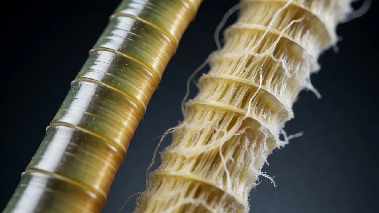 Macro view comparing healthy vs damaged hair cuticles