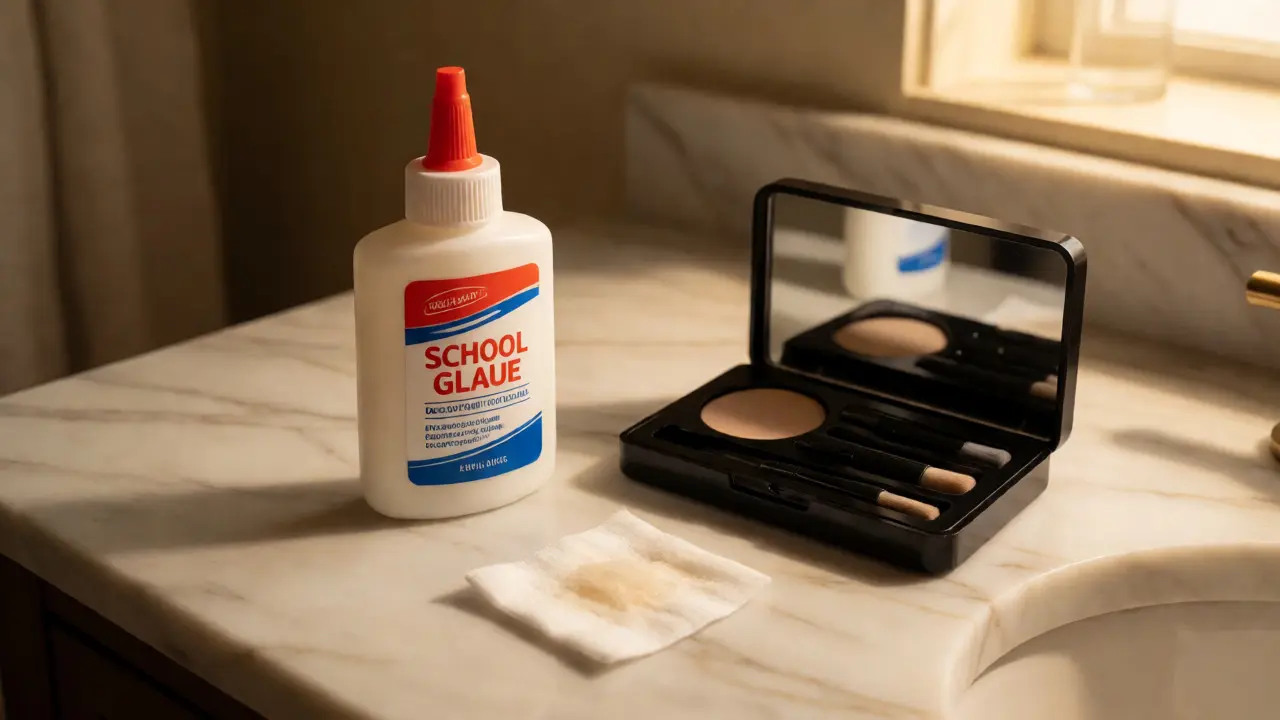 School glue bottle beside a professional wax kit