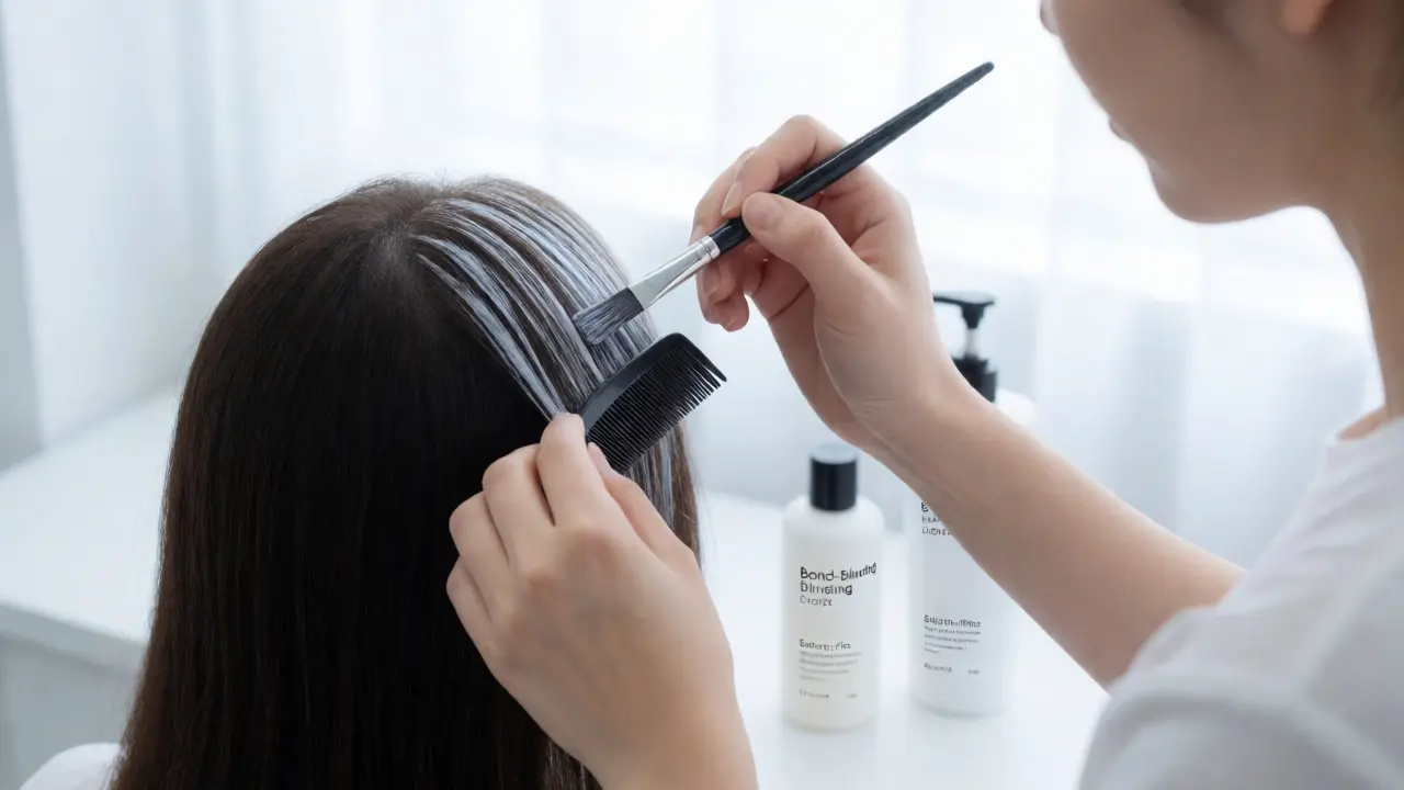 Stylist precisely applying root touch-up dye