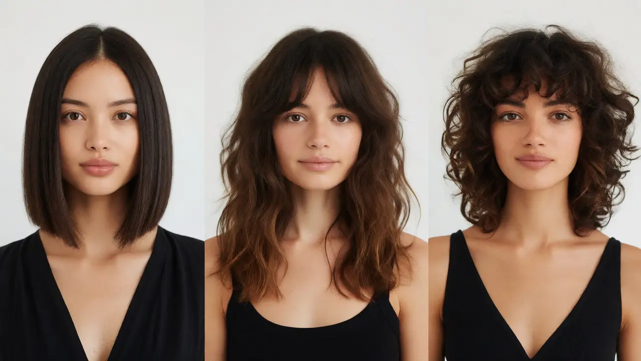 Three women showing bobs, lobs, and shags for different textures