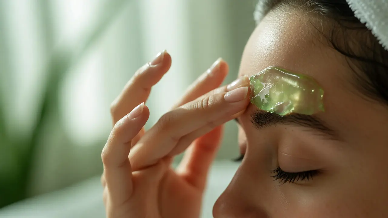 Applying aloe vera gel to healed eyebrow area