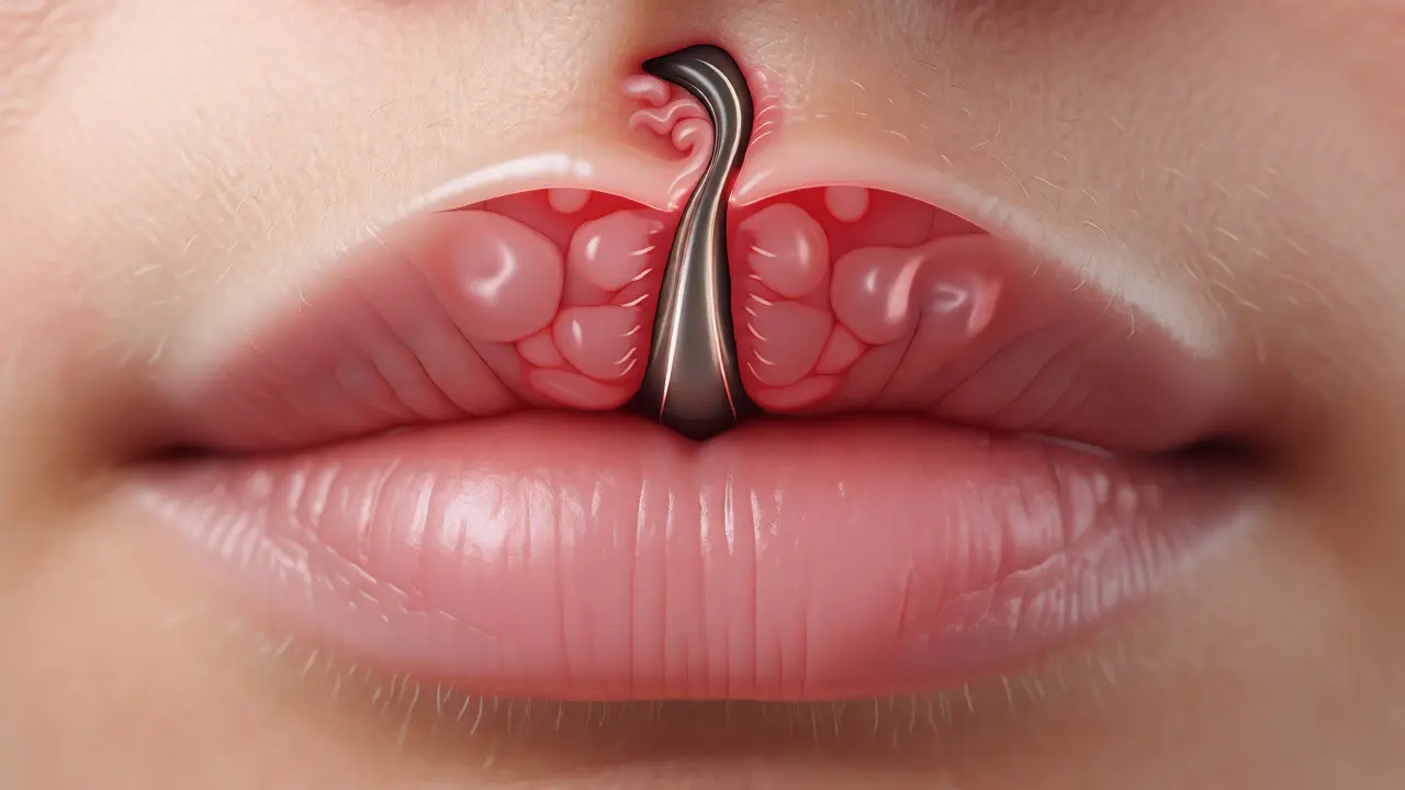 Macro view of an ingrown hair causing inflammation on the face
