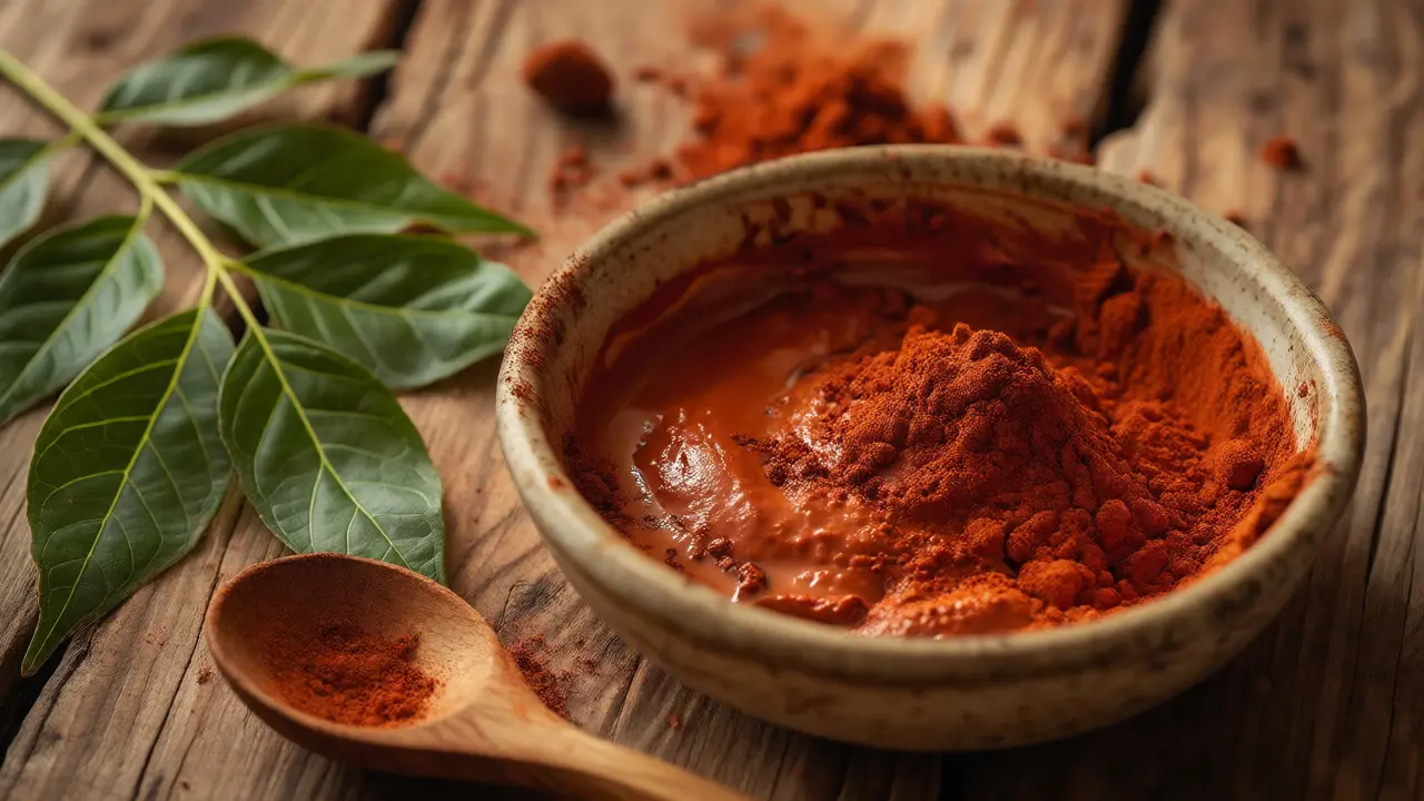 Natural henna powder mixed into orange paste