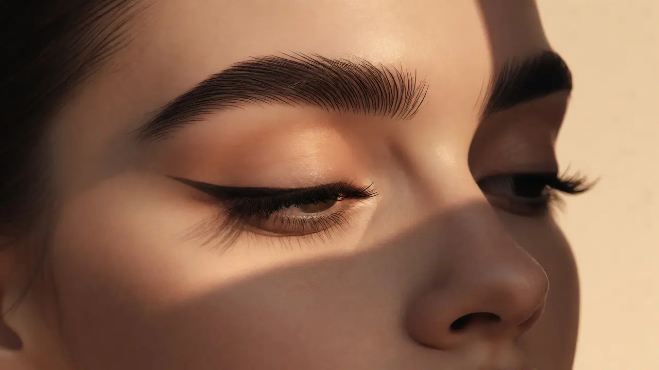 Perfectly defined eyebrows showcasing a blended mix of pencil definition and powder volume