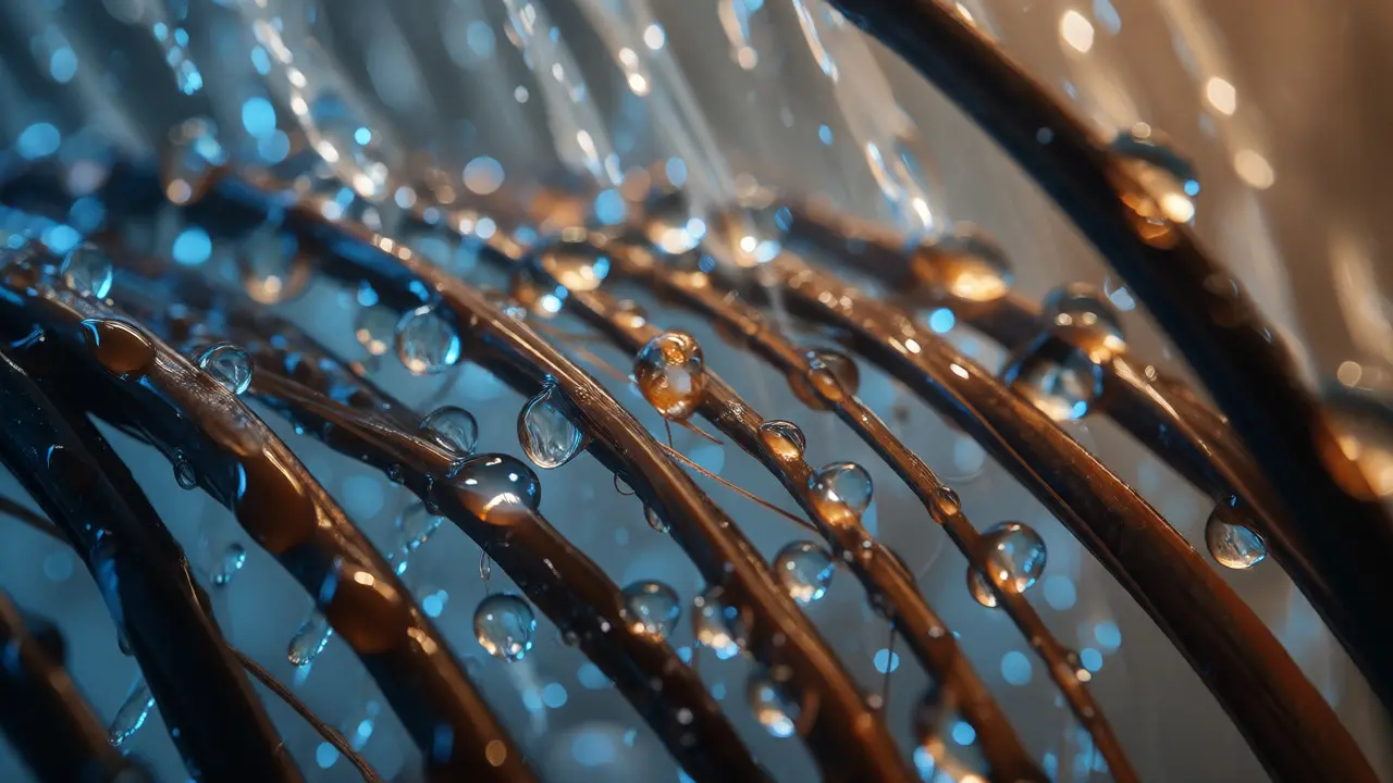 Water flowing over smooth, healthy dark hair strands